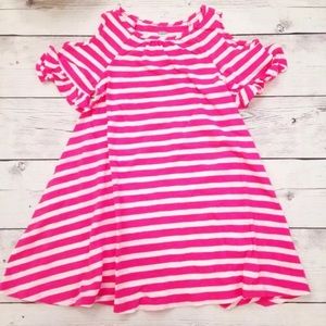 Pink And White Striped Cold Shoulder Dress